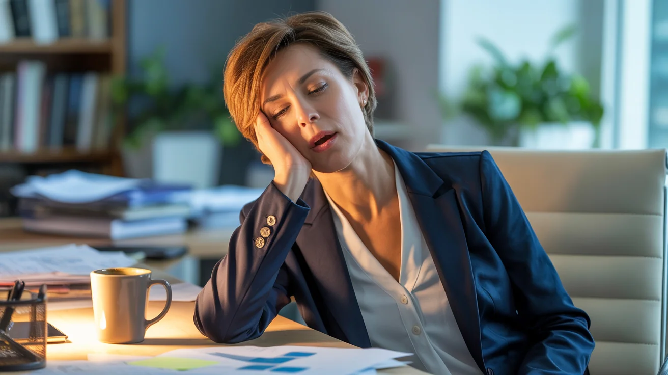 Adult professional showing signs of insufficient sleep