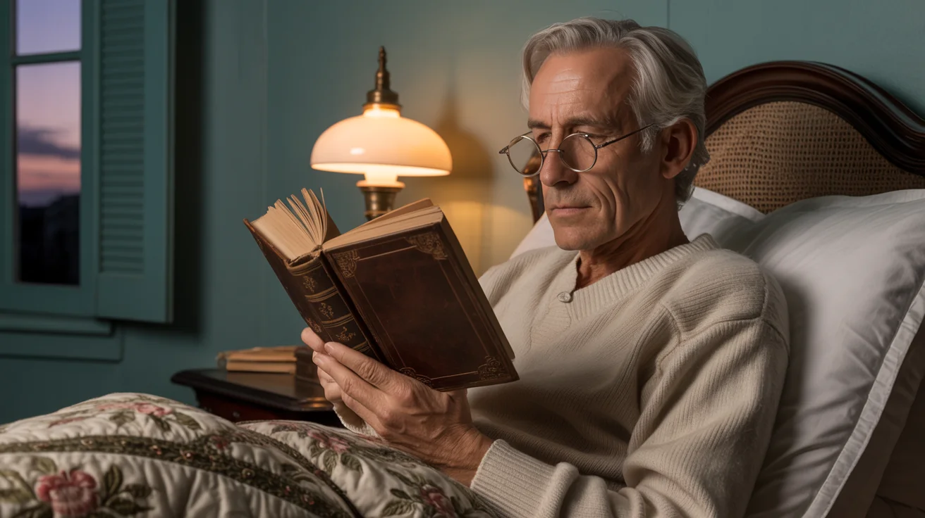 Elderly person reading before bed
