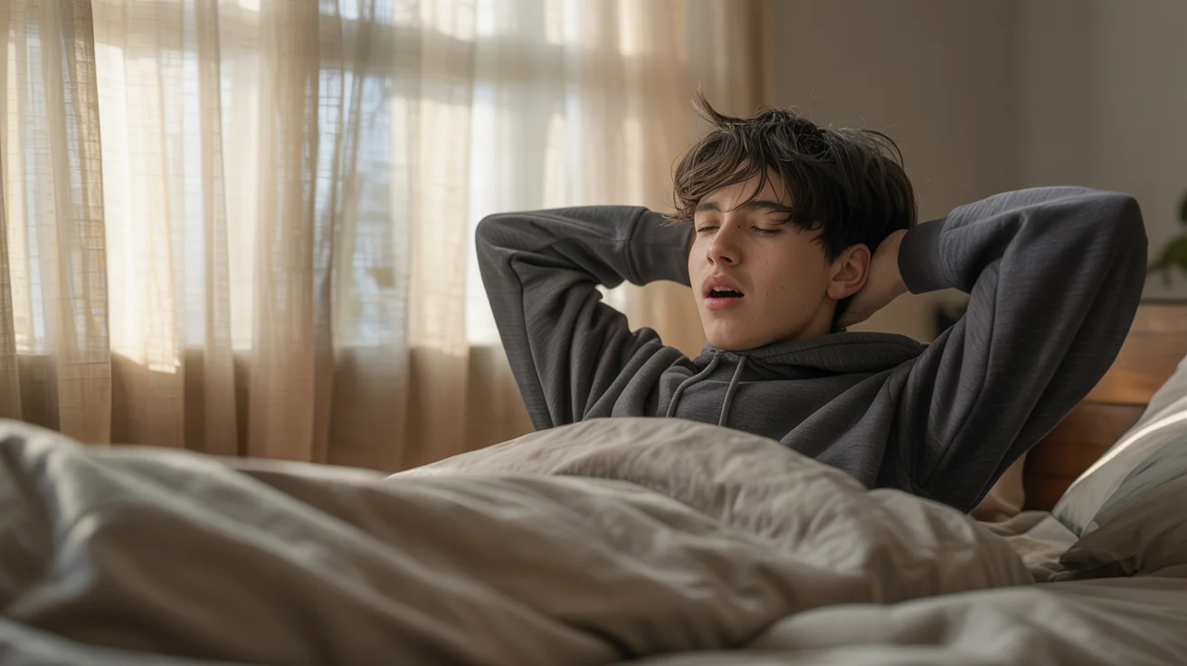 Teenager waking up showing adolescent sleep patterns